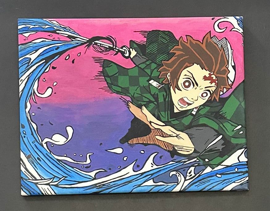 Demon Slayer Tanjiro Kamado Anime Painting on Canvas 11" x 14"