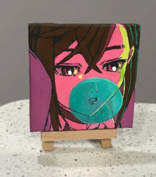 Set of 6 Dandadan Anime Paintings on Canvas 4" x 4" with Mini Easels : Okarun Momo Jiji Grandma Turbo Granny Aira