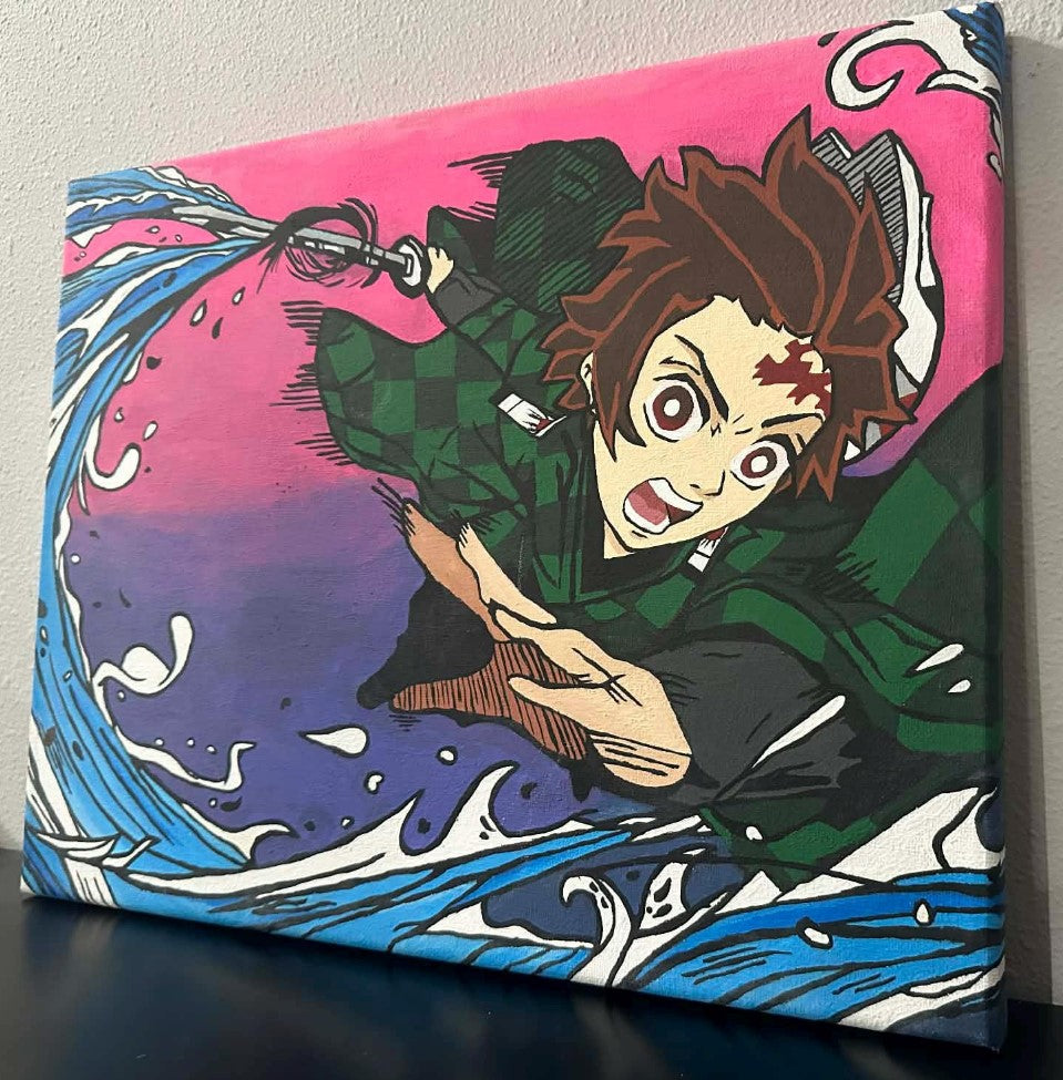 Demon Slayer Tanjiro Kamado Anime Painting on Canvas 11" x 14"