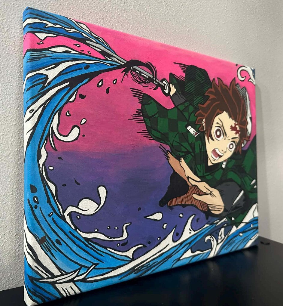 Demon Slayer Tanjiro Kamado Anime Painting on Canvas 11" x 14"