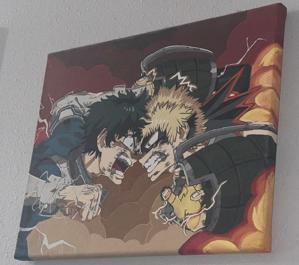 My Hero Academia Deku Izuku Midoriya and Katsuki Bakugo Anime Painting on Canvas 11" x 14"