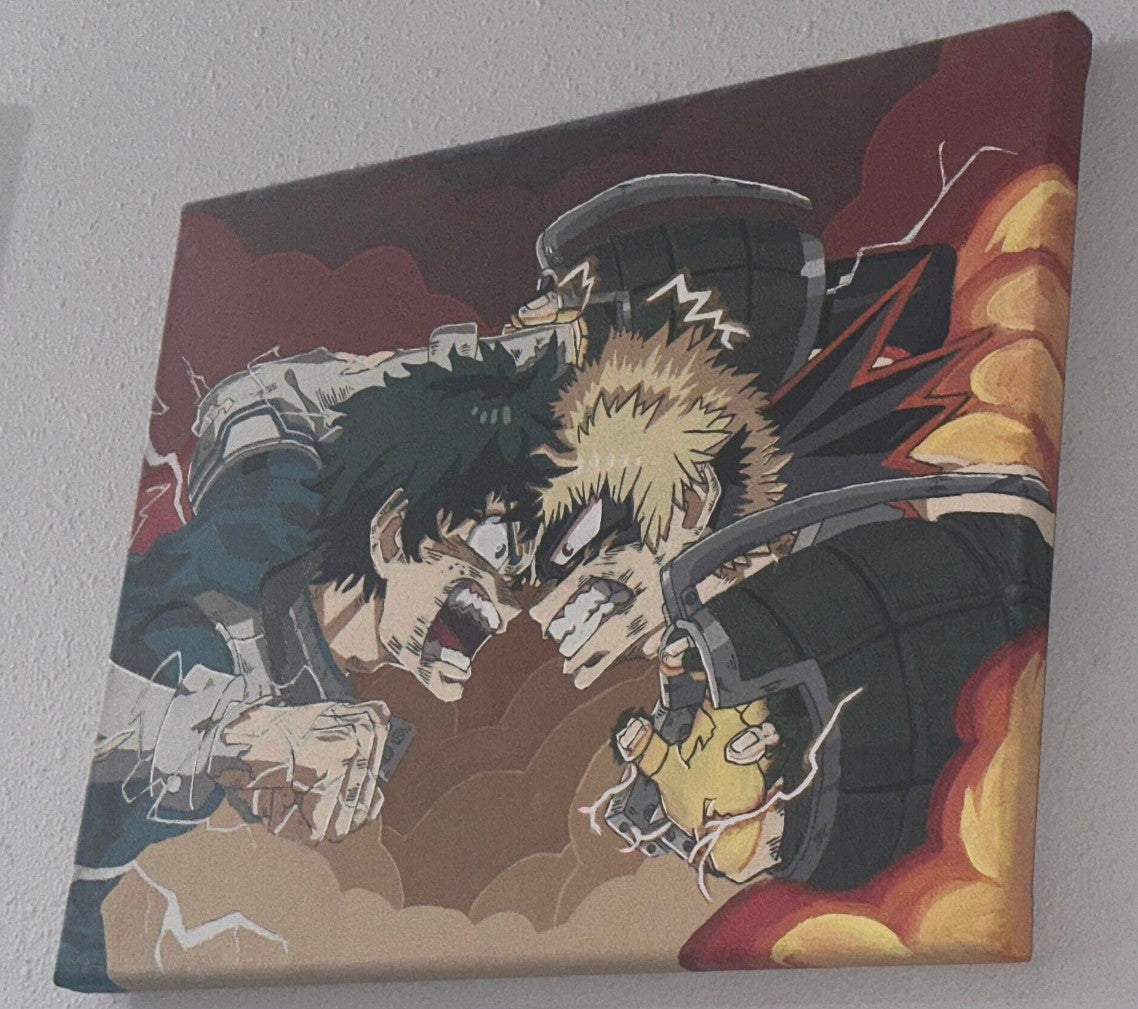My Hero Academia Deku Izuku Midoriya and Katsuki Bakugo Anime Painting on Canvas 11" x 14"