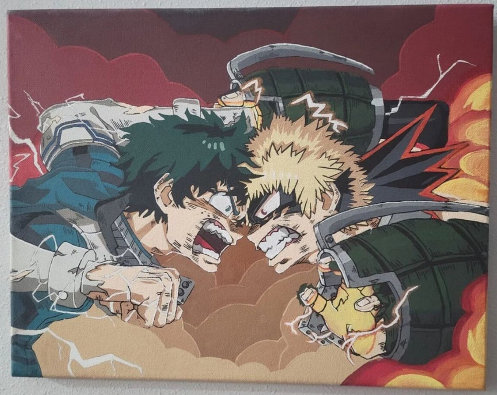 My Hero Academia Deku Izuku Midoriya and Katsuki Bakugo Anime Painting on Canvas 11" x 14"