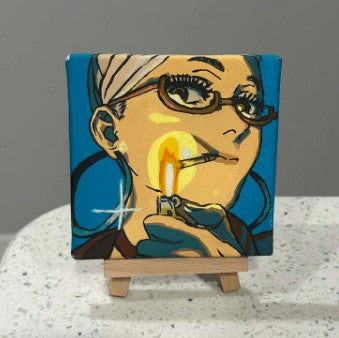 Set of 6 Dandadan Anime Paintings on Canvas 4" x 4" with Mini Easels : Okarun Momo Jiji Grandma Turbo Granny Aira