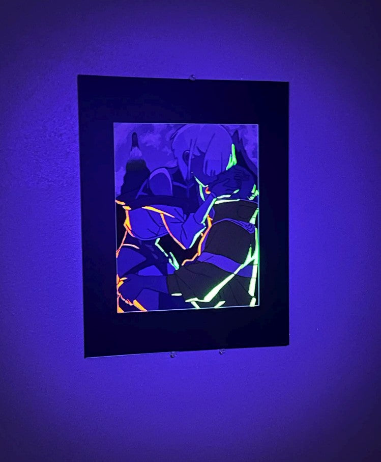 Cyberpunk: Edgerunners Anime Lucy & David Blacklight Painting on Bristol Paper Matted  8 x 10