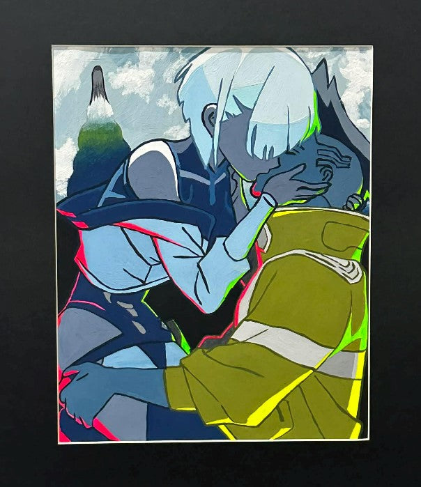 Cyberpunk: Edgerunners Anime Lucy & David Blacklight Painting on Bristol Paper Matted  8 x 10