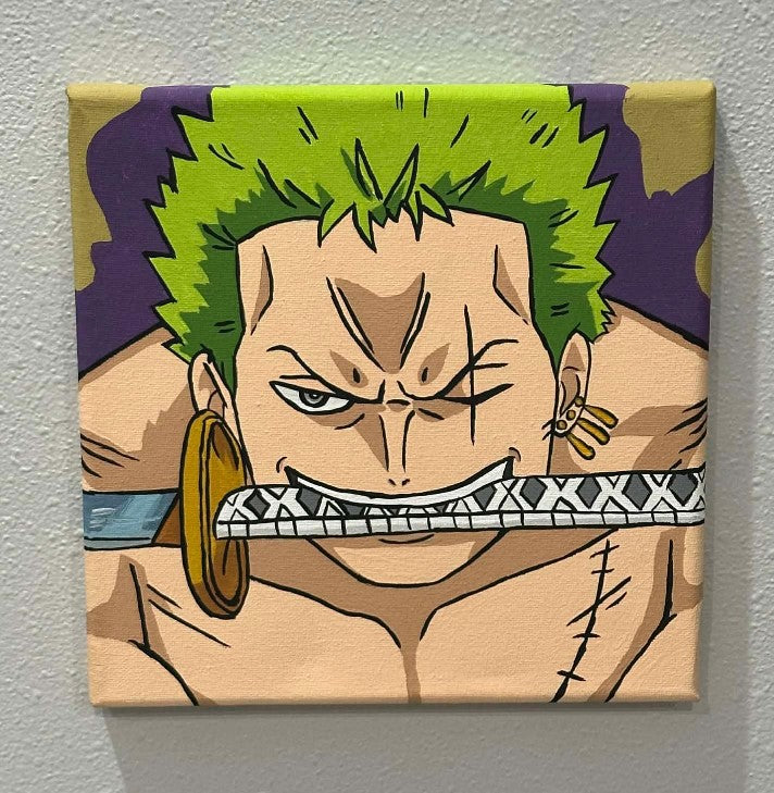 One Piece Roronoa Zoro Anime Painting on Canvas 8" x 8"