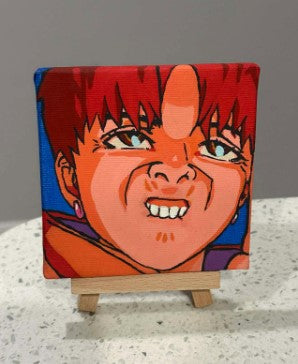 Set of 6 Dandadan Anime Paintings on Canvas 4" x 4" with Mini Easels : Okarun Momo Jiji Grandma Turbo Granny Aira