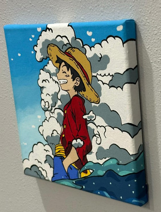 One Piece Luffy Anime Painting on Canvas 8" x 8"