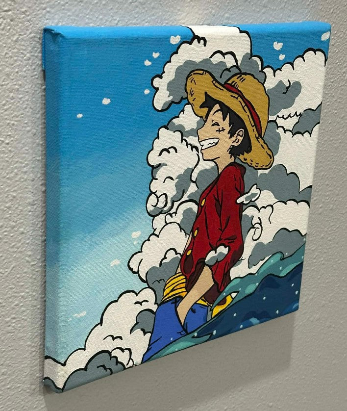 One Piece Luffy Anime Painting on Canvas 8" x 8"