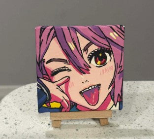 Set of 6 Dandadan Anime Paintings on Canvas 4" x 4" with Mini Easels : Okarun Momo Jiji Grandma Turbo Granny Aira