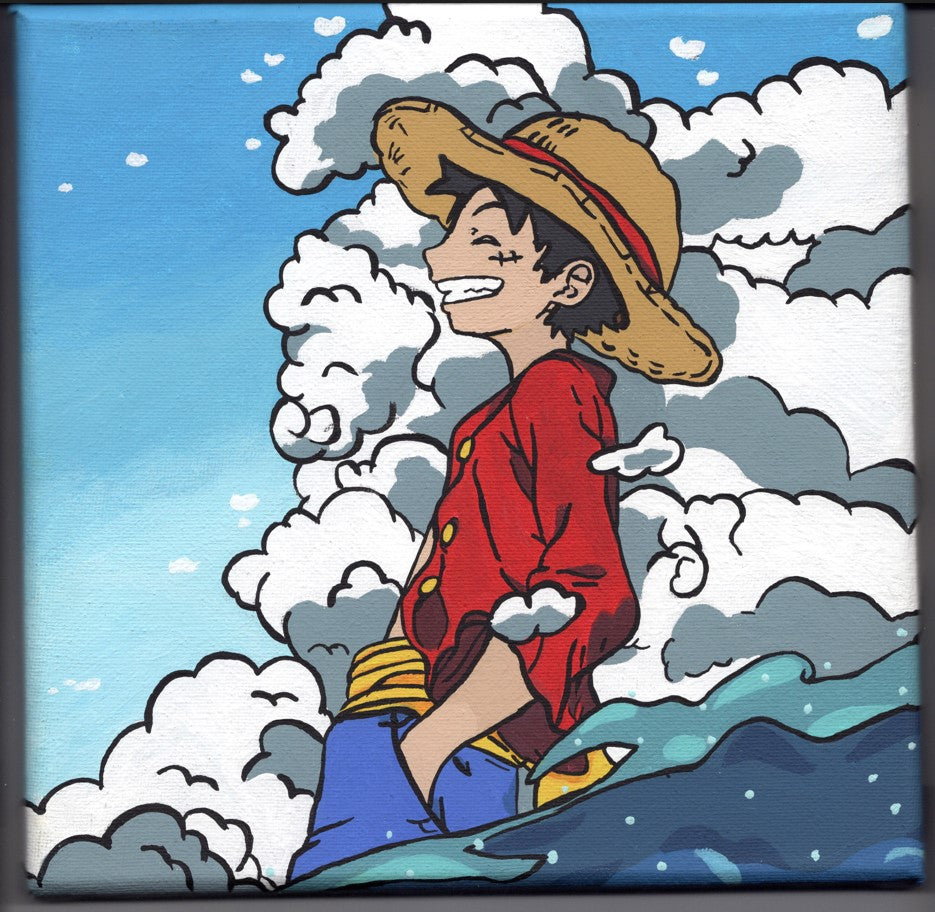 One Piece Luffy Anime Painting on Canvas 8" x 8"