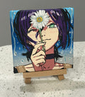 Chainsaw Man Anime Reze Flower Painting on Canvas 4" x 4" with Mini Easel
