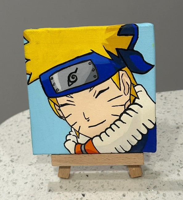 Anime Naruto Painting on Canvas 4" x 4" with Mini Easel