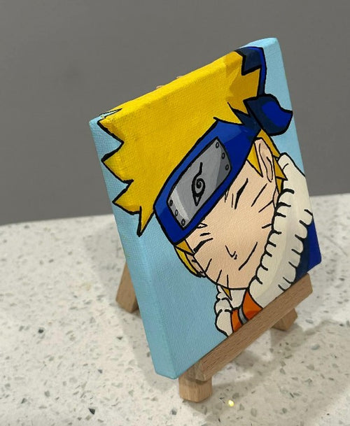 Anime Naruto Painting on Canvas 4" x 4" with Mini Easel