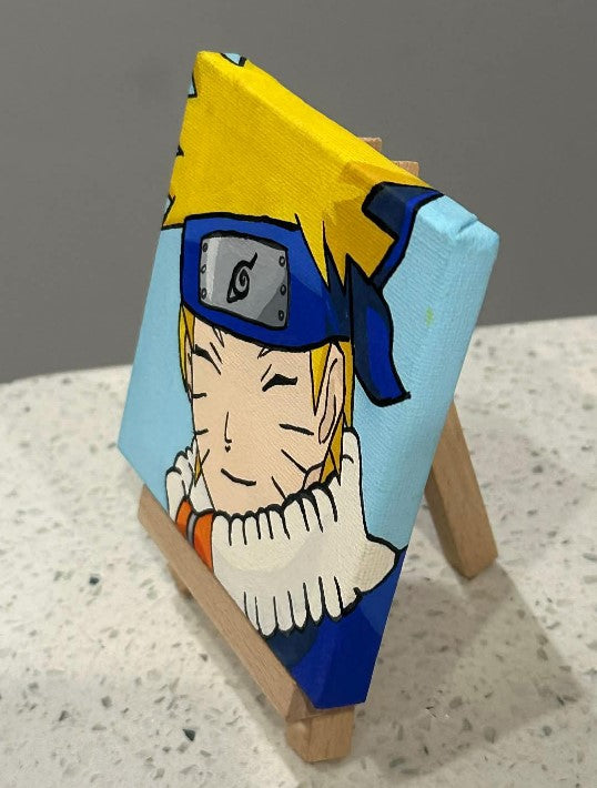 Anime Naruto Painting on Canvas 4" x 4" with Mini Easel