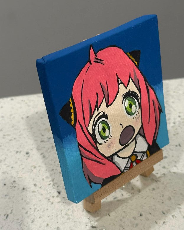 Spy x Family Anime Anya Forger Painting on Canvas 4" x 4" with Mini Easel