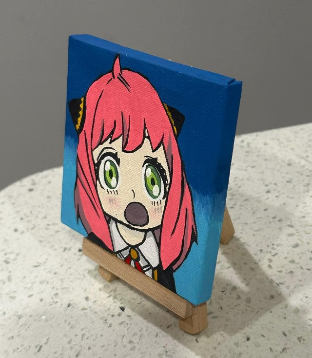 Spy x Family Anime Anya Forger Painting on Canvas 4" x 4" with Mini Easel