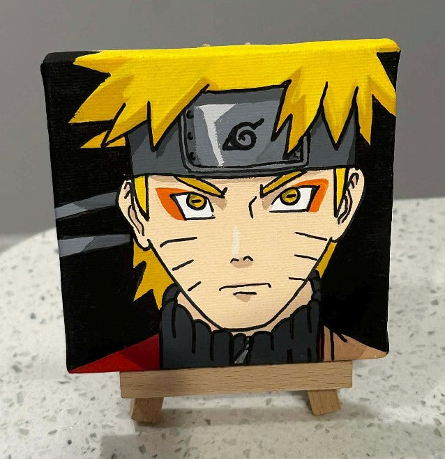 Naruto Anime Painting on Canvas 4" x 4" with Mini Easel