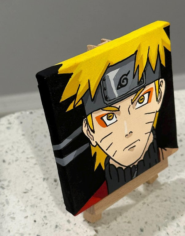 Naruto Anime Painting on Canvas 4" x 4" with Mini Easel