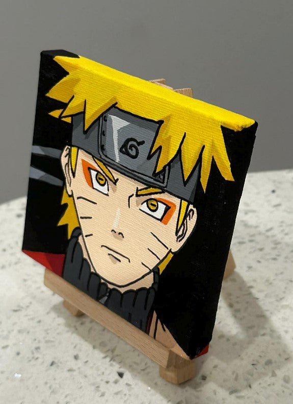 Naruto Anime Painting on Canvas 4" x 4" with Mini Easel