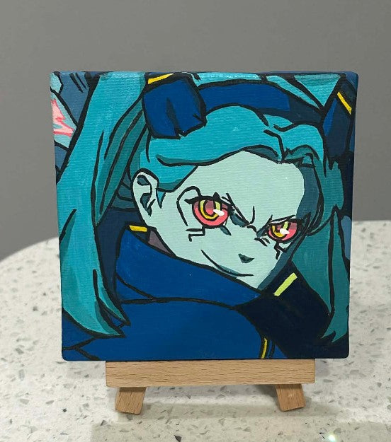 Cyberpunk: Edgerunners Anime Rebecca Painting on Canvas 4" x 4" with Mini Easel