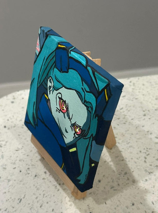 Cyberpunk: Edgerunners Anime Rebecca Painting on Canvas 4" x 4" with Mini Easel