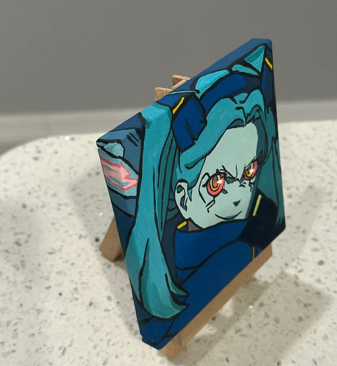 Cyberpunk: Edgerunners Anime Rebecca Painting on Canvas 4" x 4" with Mini Easel