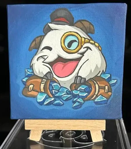 League of Legends Poro Painting on Canvas 4" x 4" with Easel